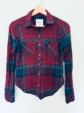 Abercrombie & Fitch plaid button down shirt maroon, navy, green XXS